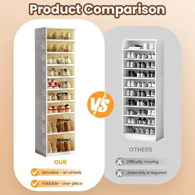 Alternative view of 9 tier Ultimate Foldable Shoe Organizer – Fits 18 Pairs Space-Saving Stackable Cabinet Rack Clear Door  Plastics Stackable